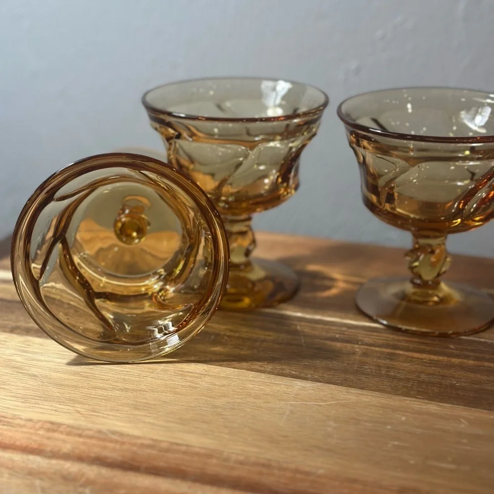 Amber Glass Dessert Coupe - Set of 3